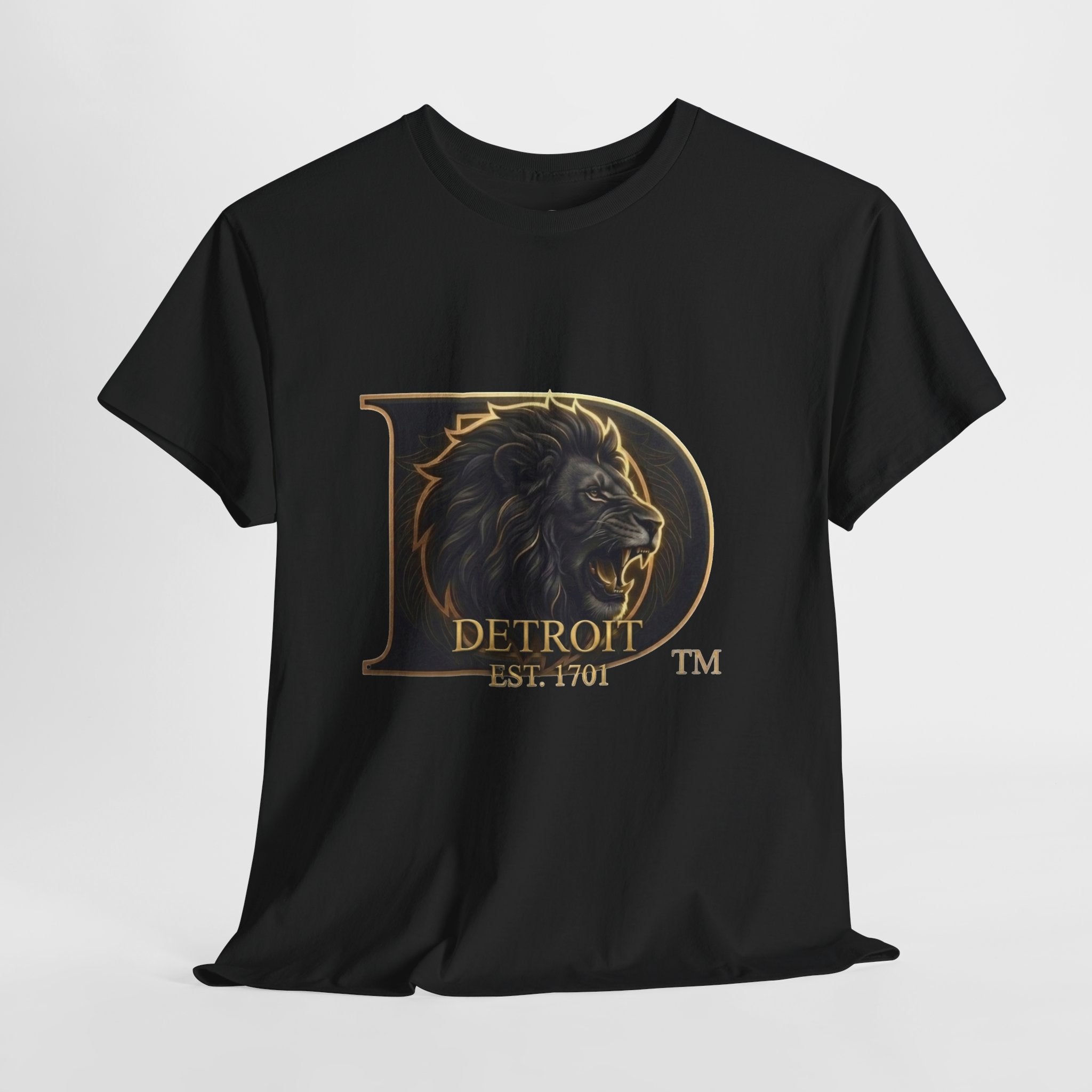Men's Detroit Pride Lion D T Shirt — Gold Foil Monogram Detroit Lion Graphic(Unisex)