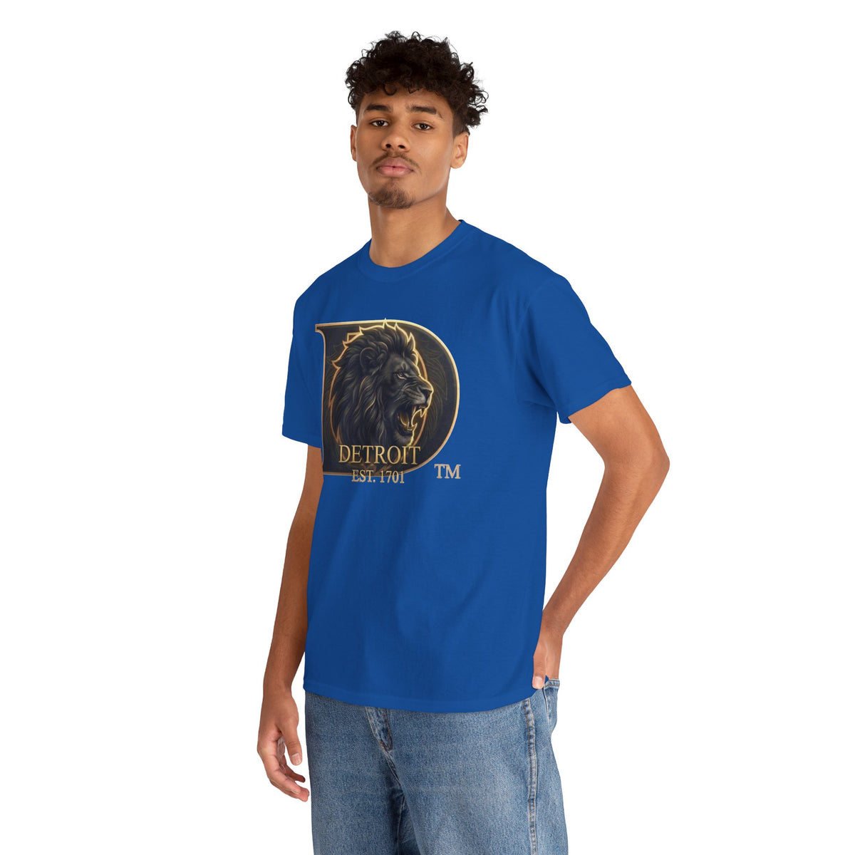 Men's Detroit Pride Lion D T Shirt — Gold Foil Monogram Detroit Lion Graphic(Unisex)