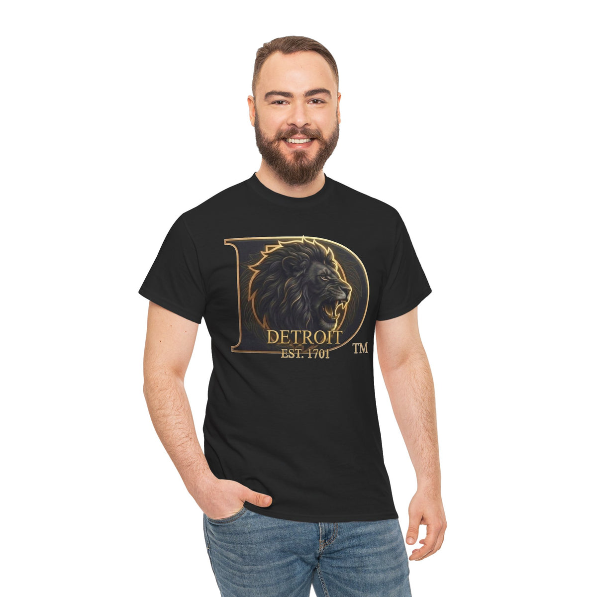 Men's Detroit Pride Lion D T Shirt — Gold Foil Monogram Detroit Lion Graphic(Unisex)