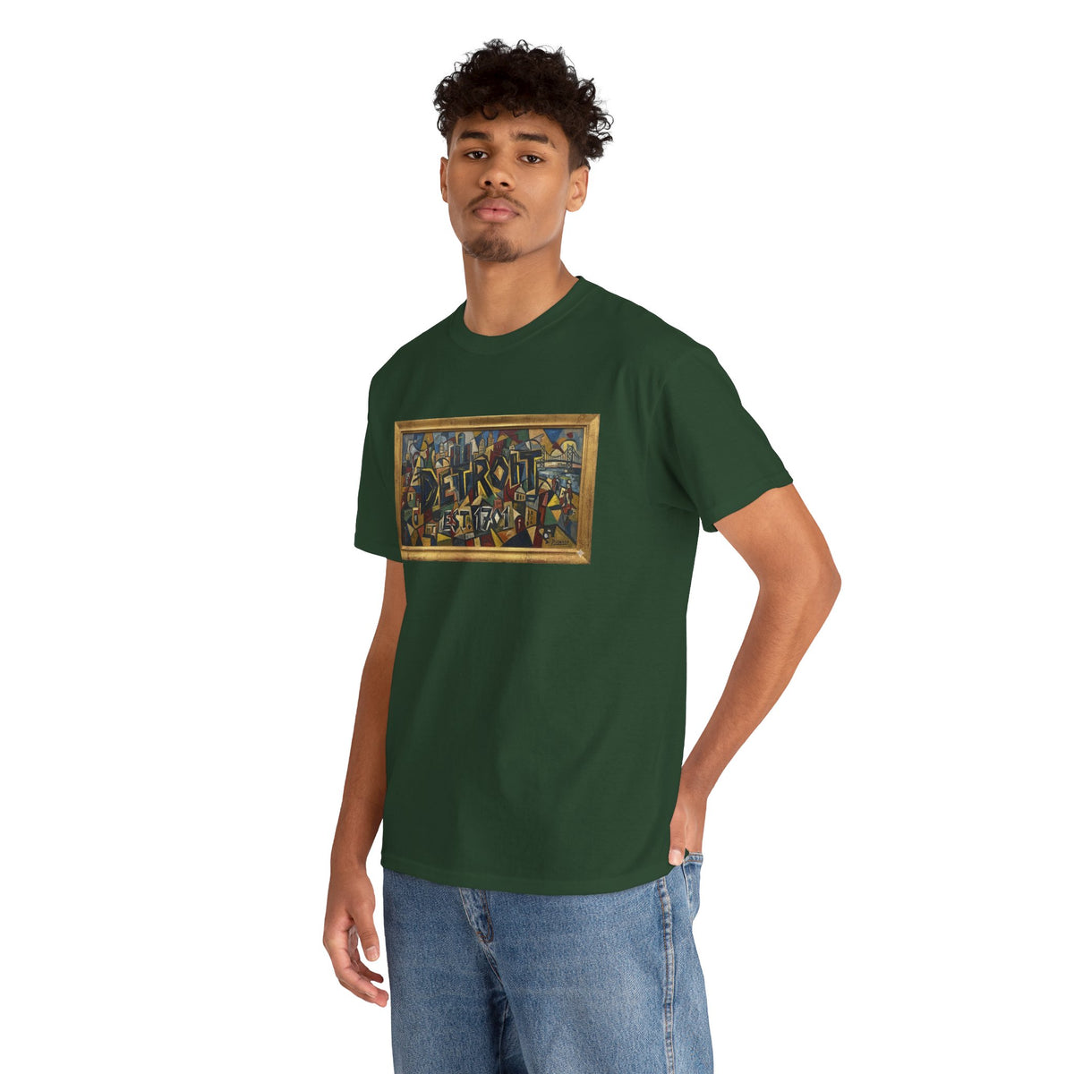 Men's Abstract Cubist Art T-Shirt — Framed Modern Painting Graphic(Unisex)