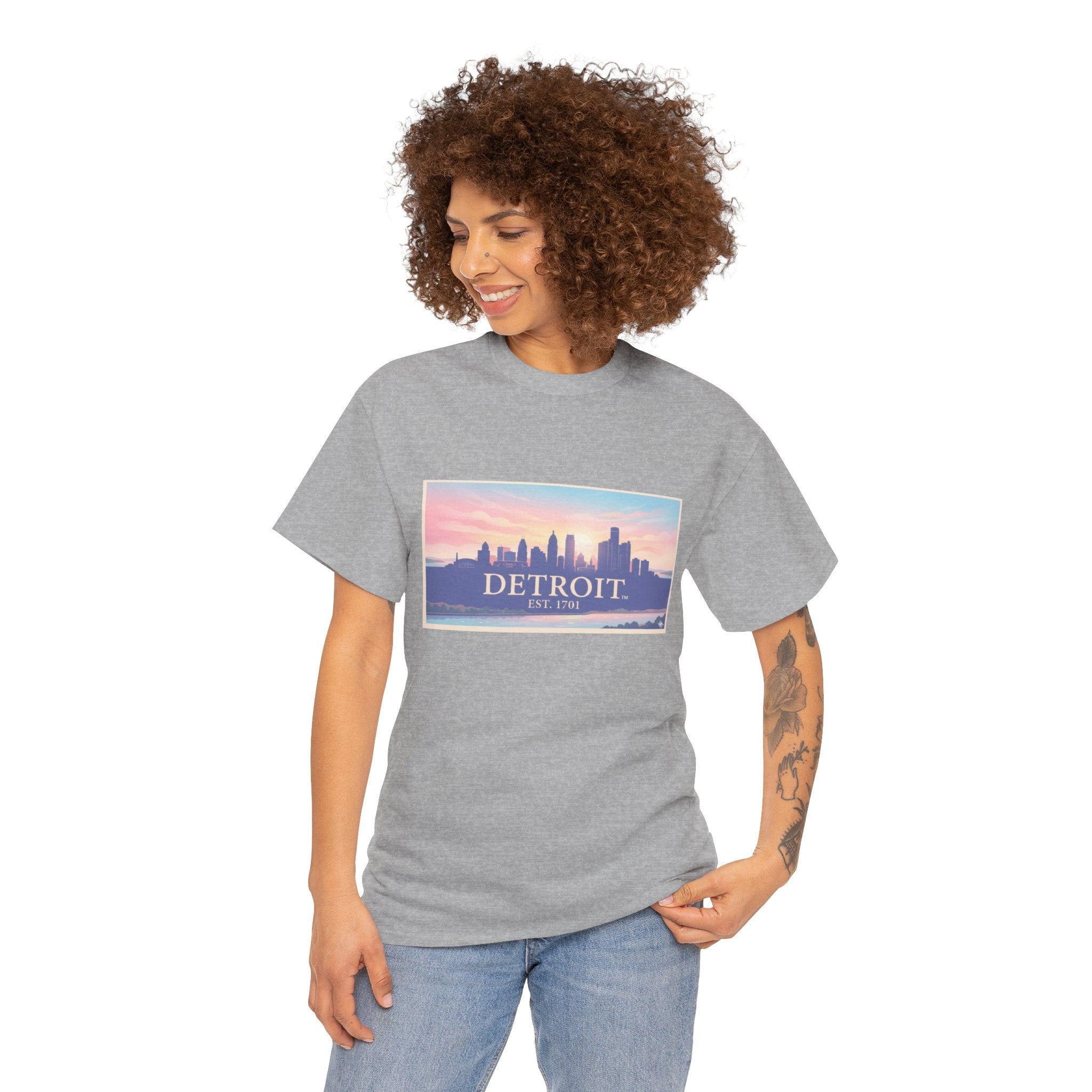 Women's Detroit Skyline T-Shirt – Pastel Sunset Cityscape