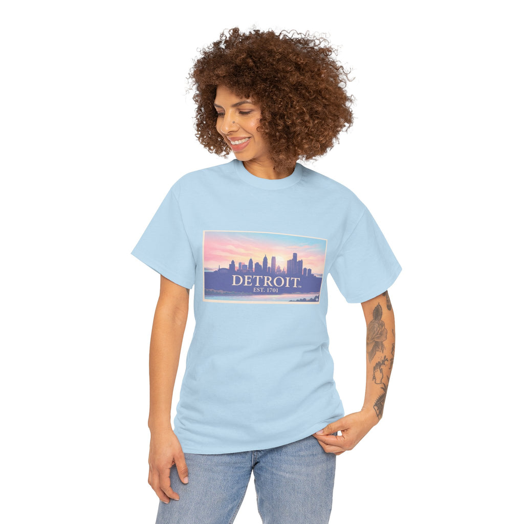 Women's Detroit Skyline T-Shirt – Pastel Sunset Cityscape