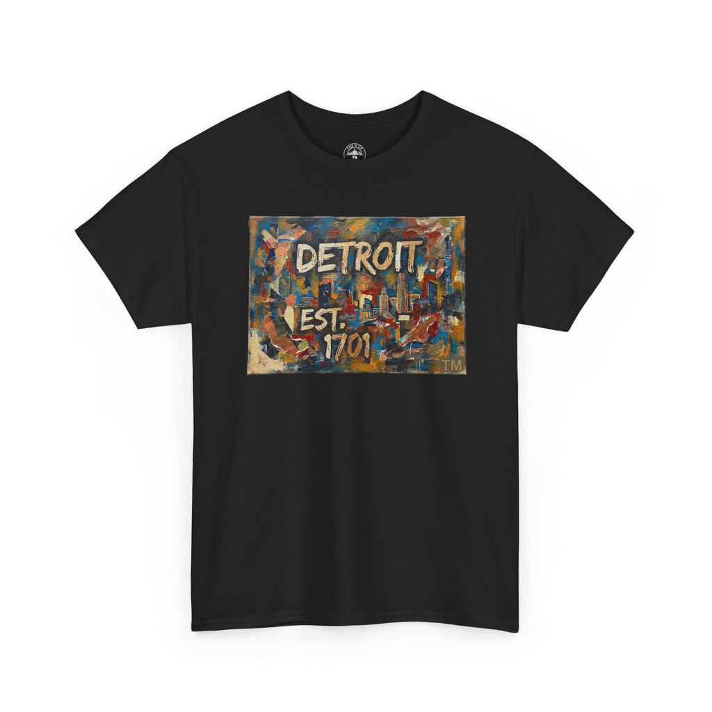 Detroit Abstract Painterly Mural T-Shirt — "DETROIT" Graphic Cotton Tee | Motor City Street Art