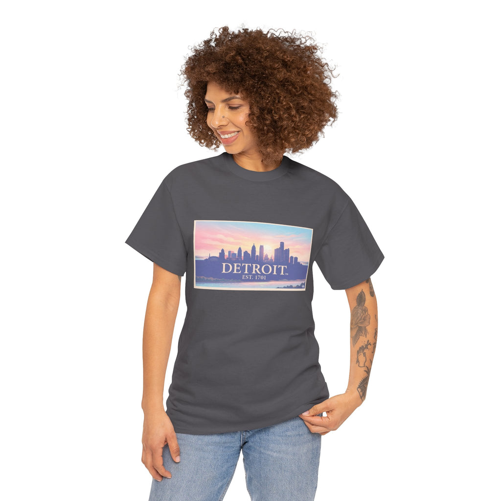 Women's Detroit Skyline T-Shirt – Pastel Sunset Cityscape