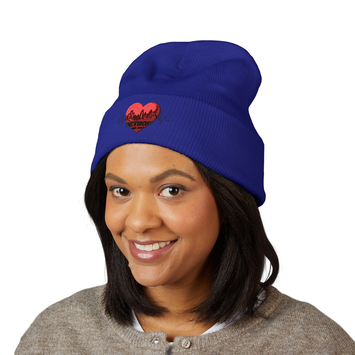 Detroit Heartbeat Beanie — Embroidered Cuffed Knit Hat