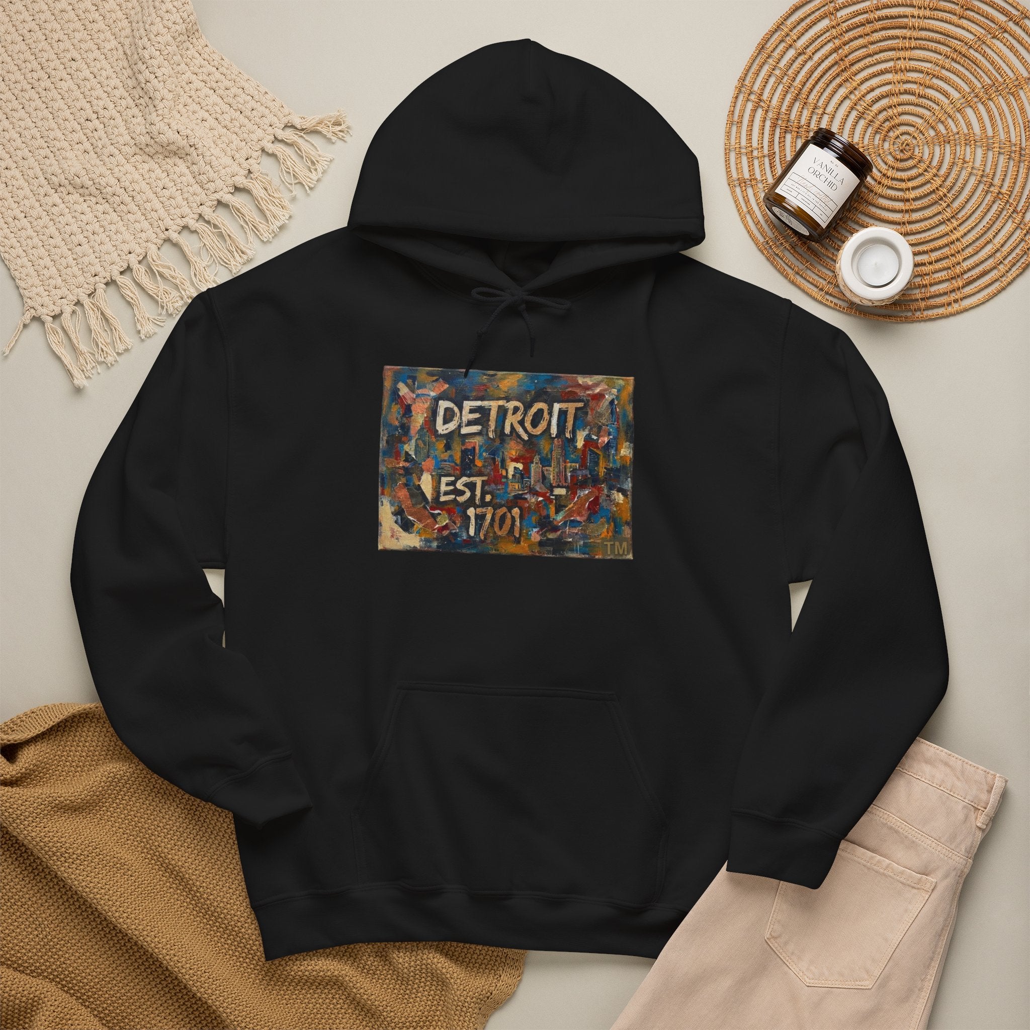 Detroit City Mural Hoodie — Abstract Painterly Graphic Pullover | Motor City Street Art