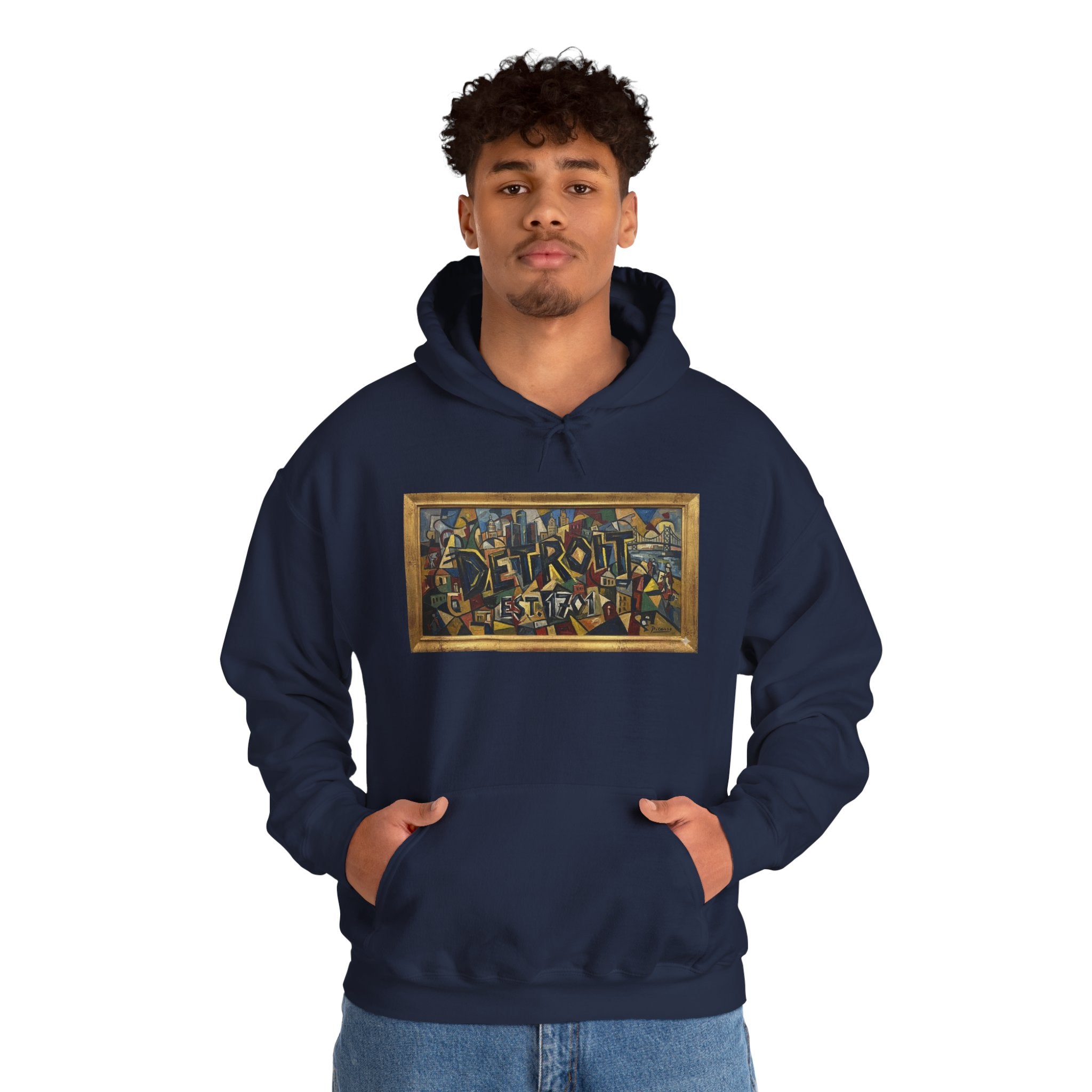 Detroit Abstract Cubist Art Hoodie — Framed Modern Painting Graphic Pullover | Motor City Culture