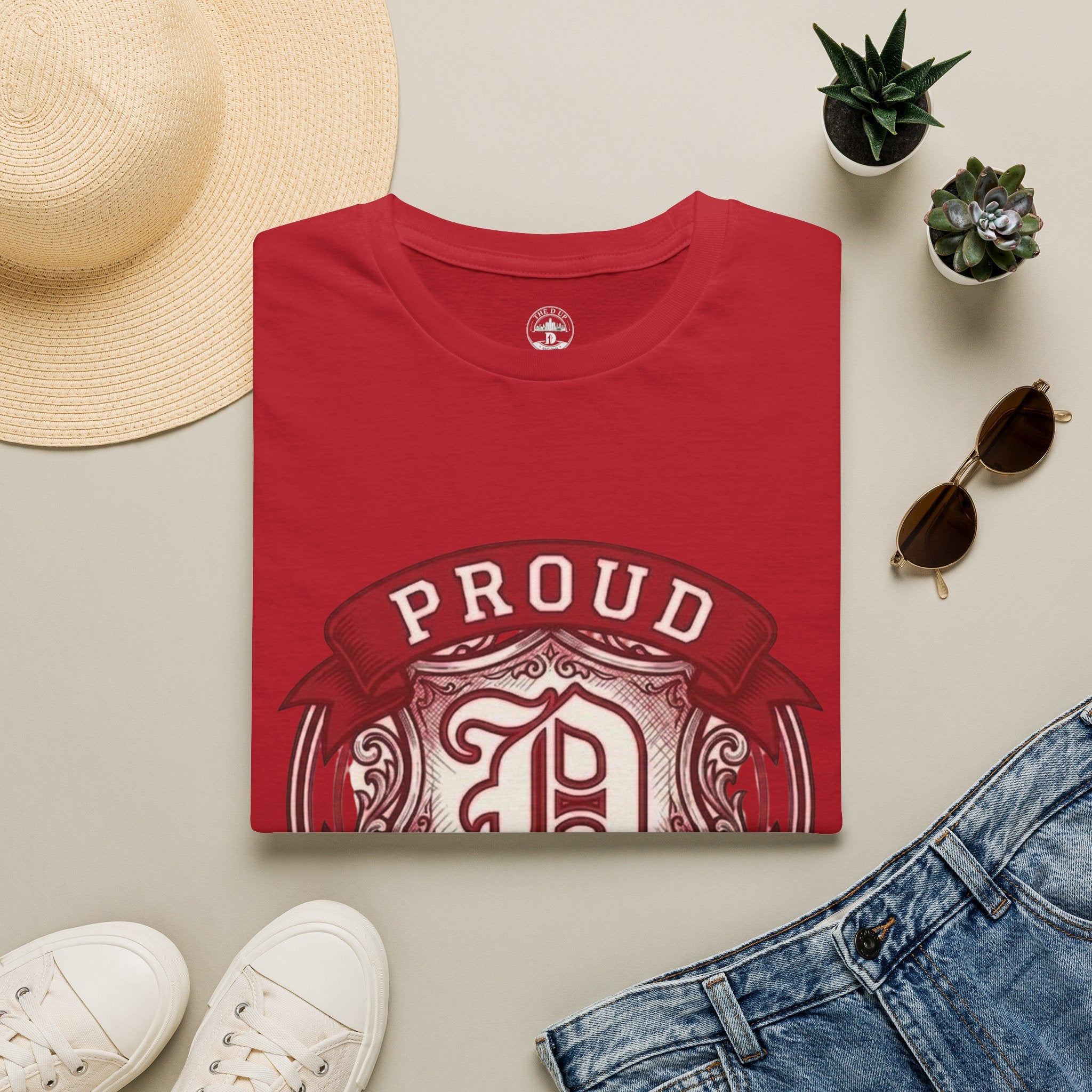 Detroit Pride "PROUD" Vintage Crest T-Shirt — Motor City Hometown Graphic Cotton Tee