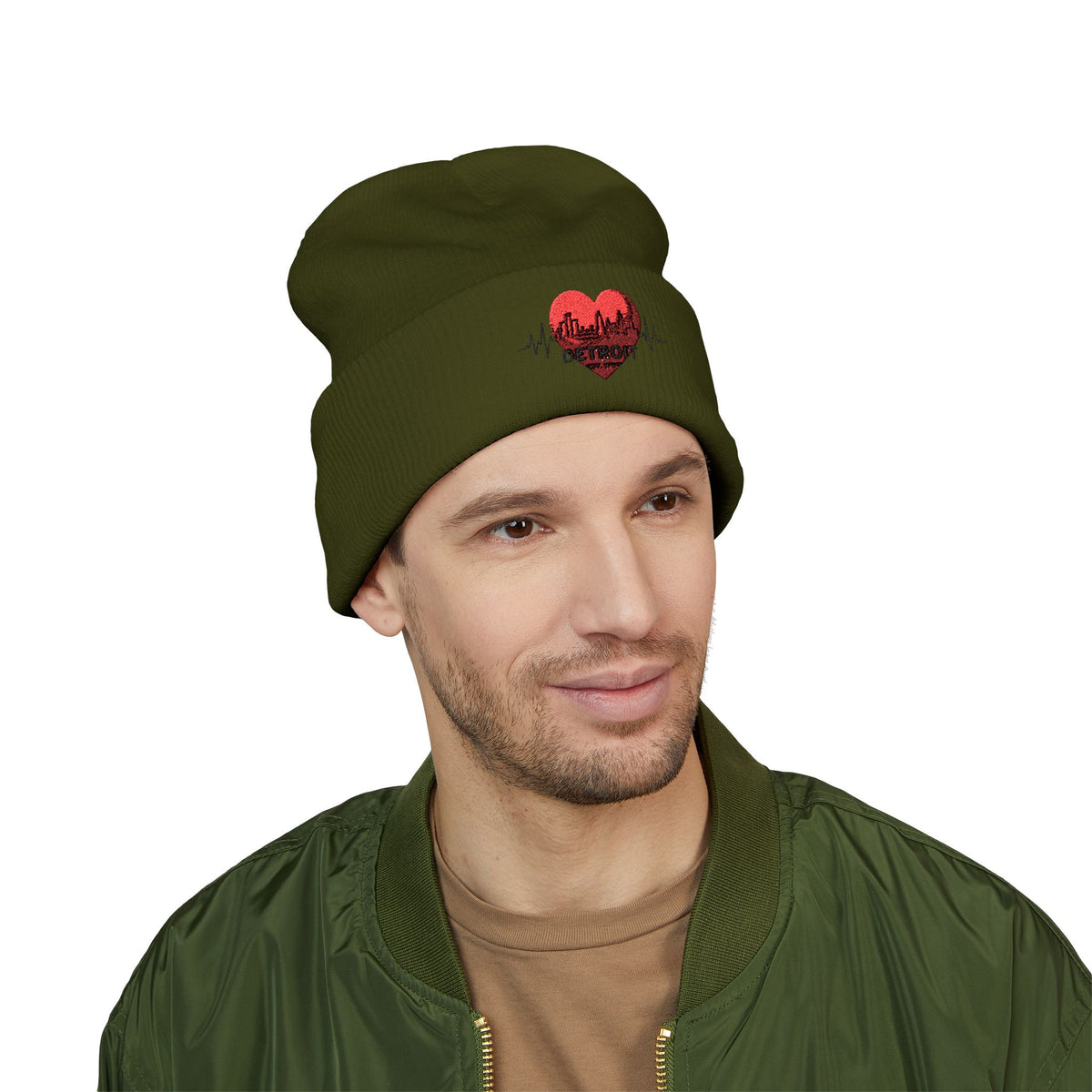 Detroit Heartbeat Beanie — Embroidered Cuffed Knit Hat