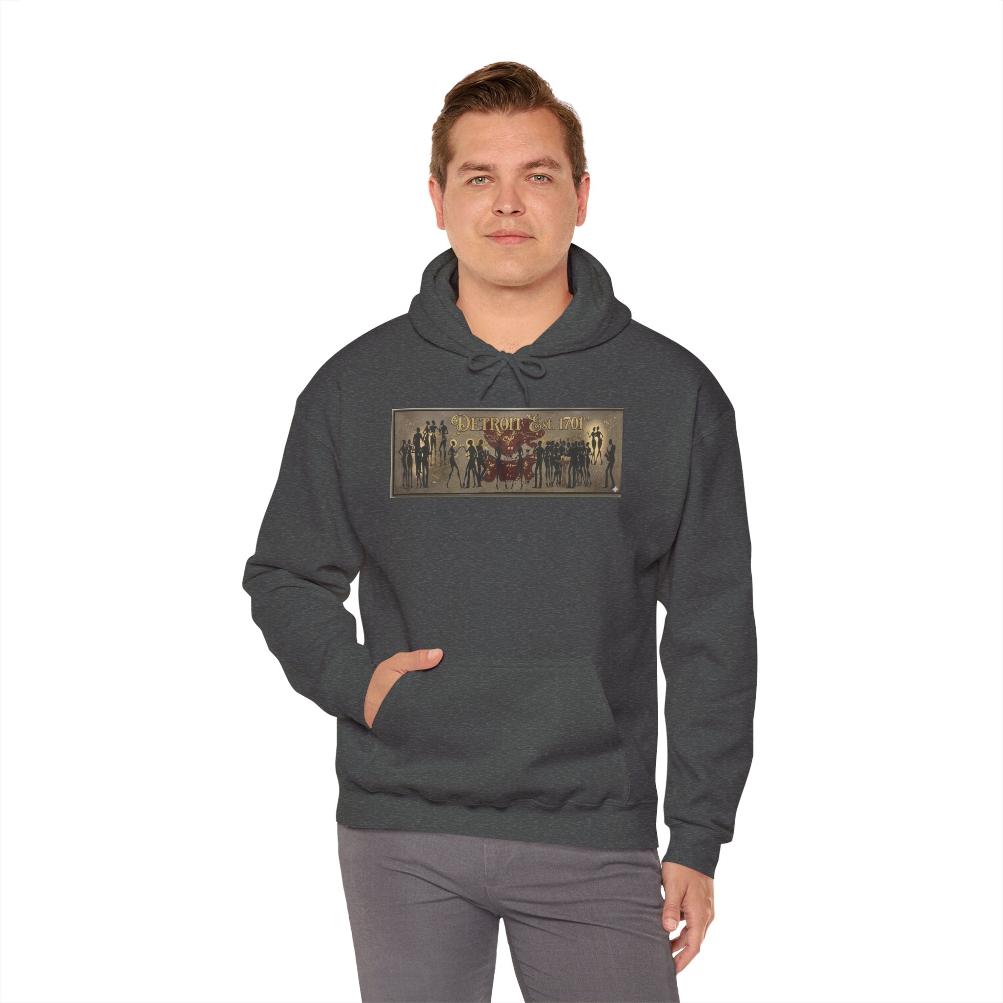 Detroit Pride Vintage Silhouette Artwork Hoodie — Motor City Midnight Graphic Pullover