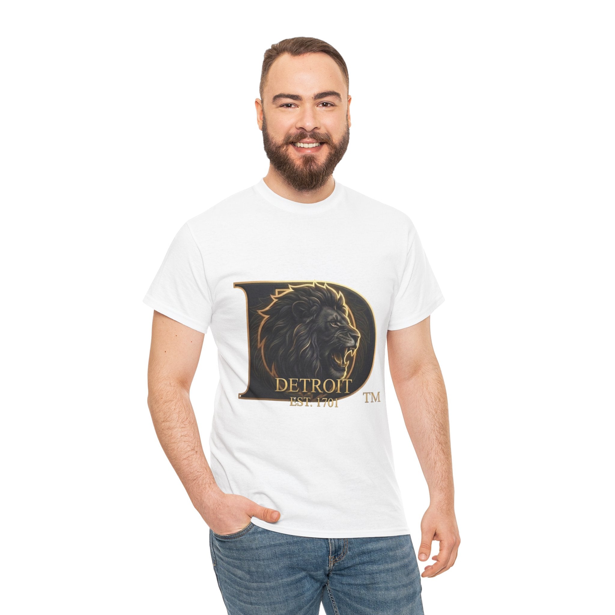Men's Detroit Pride Lion D T Shirt — Gold Foil Monogram Detroit Lion Graphic(Unisex)