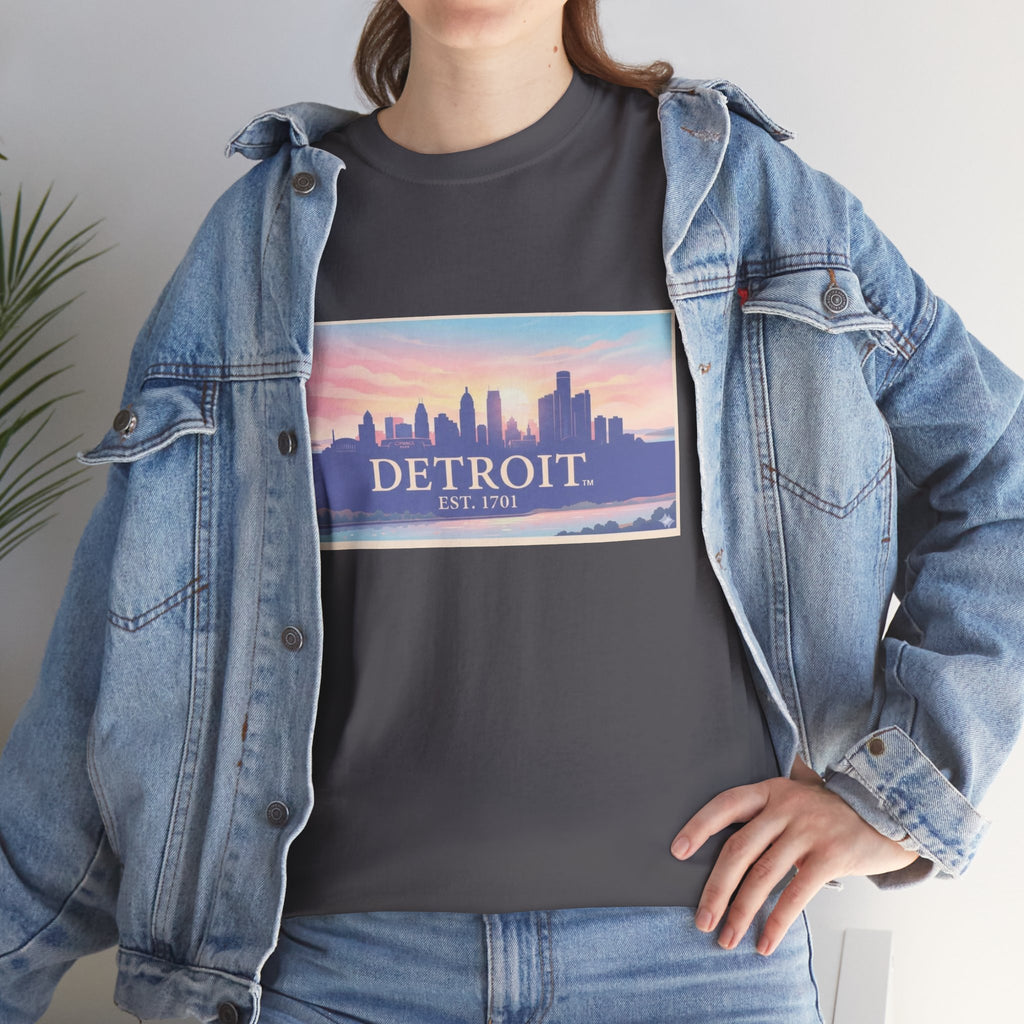 Women's Detroit Skyline T-Shirt – Pastel Sunset Cityscape