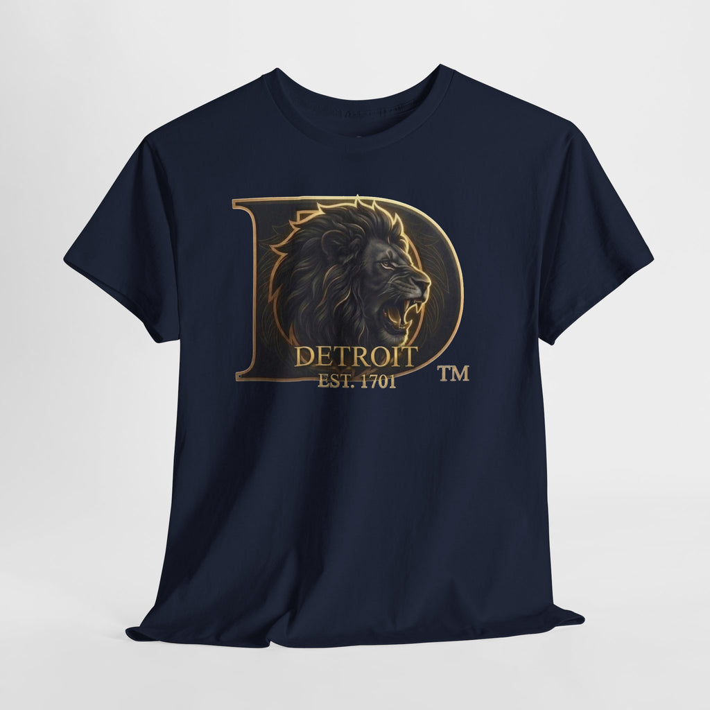 Men's Detroit Pride Lion D T Shirt — Gold Foil Monogram Detroit Lion Graphic(Unisex)