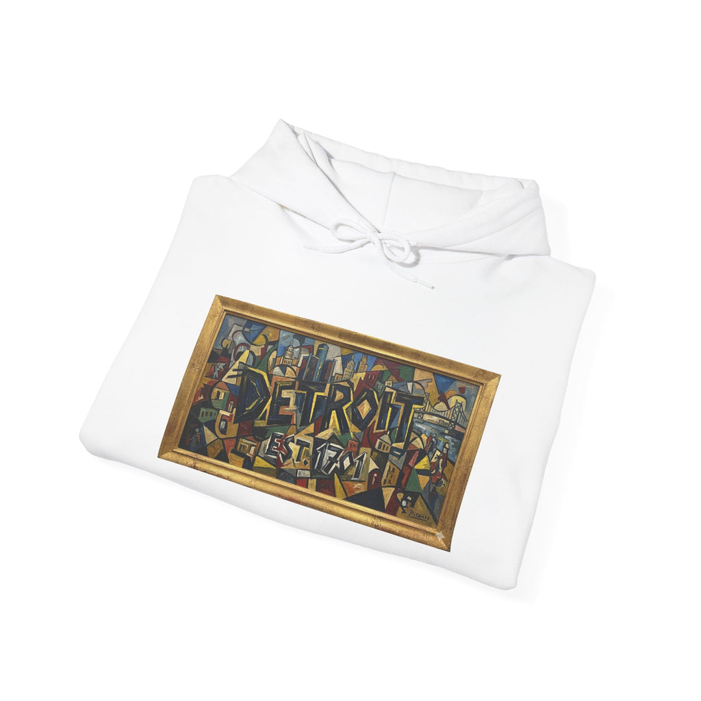 Detroit Abstract Cubist Art Hoodie — Framed Modern Painting Graphic Pullover | Motor City Culture