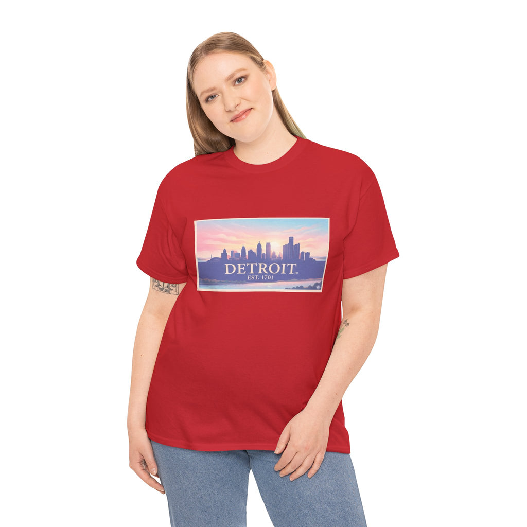 Women's Detroit Skyline T-Shirt – Pastel Sunset Cityscape