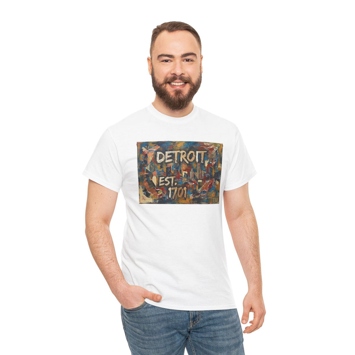 Detroit Abstract Painterly Mural T-Shirt — "DETROIT" Graphic Cotton Tee | Motor City Street Art
