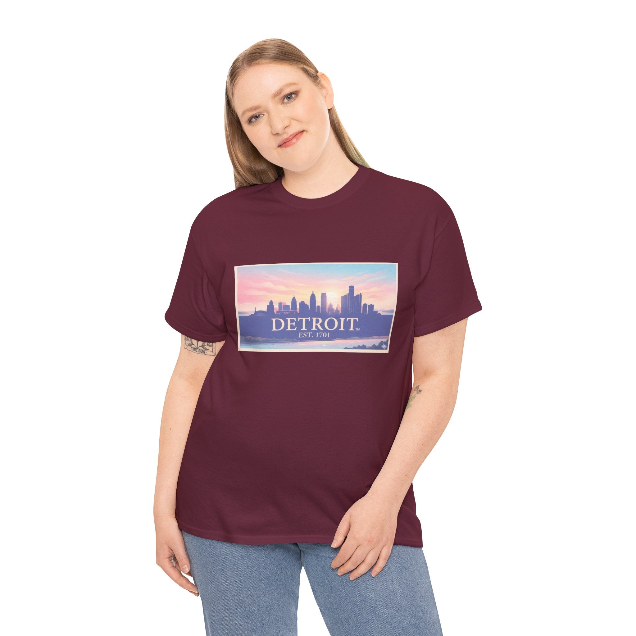 Women's Detroit Skyline T-Shirt – Pastel Sunset Cityscape