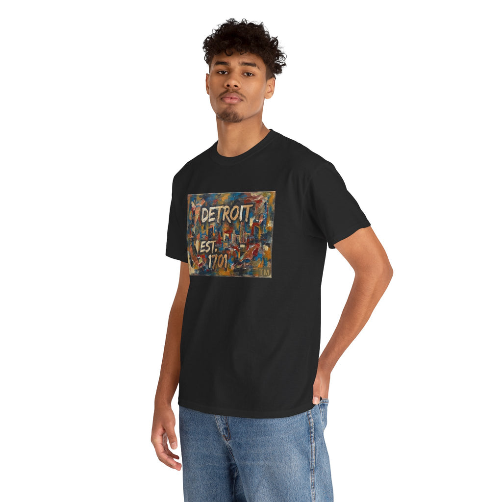 Detroit Abstract Painterly Mural T-Shirt — "DETROIT" Graphic Cotton Tee | Motor City Street Art