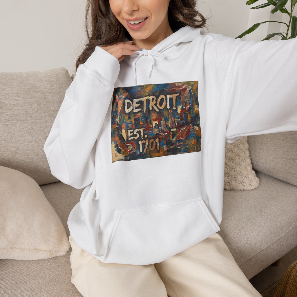 Detroit City Mural Hoodie — Abstract Painterly Graphic Pullover | Motor City Street Art