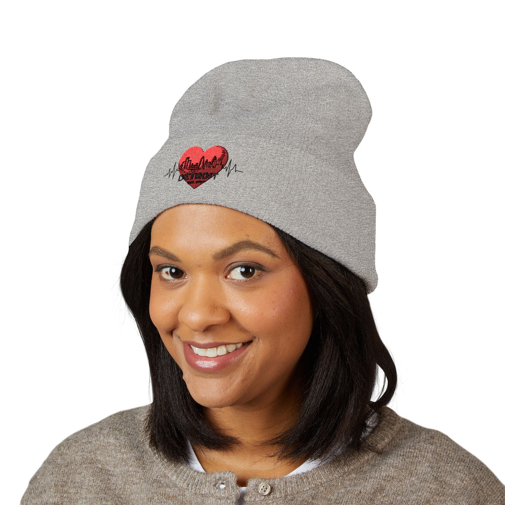 Detroit Heartbeat Beanie — Embroidered Cuffed Knit Hat