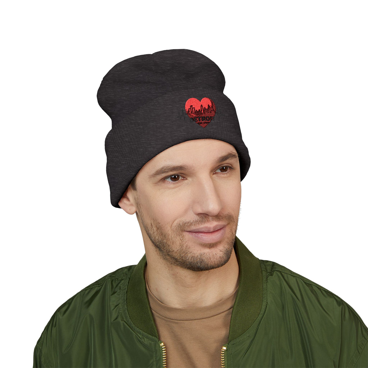 Detroit Heartbeat Beanie — Embroidered Cuffed Knit Hat