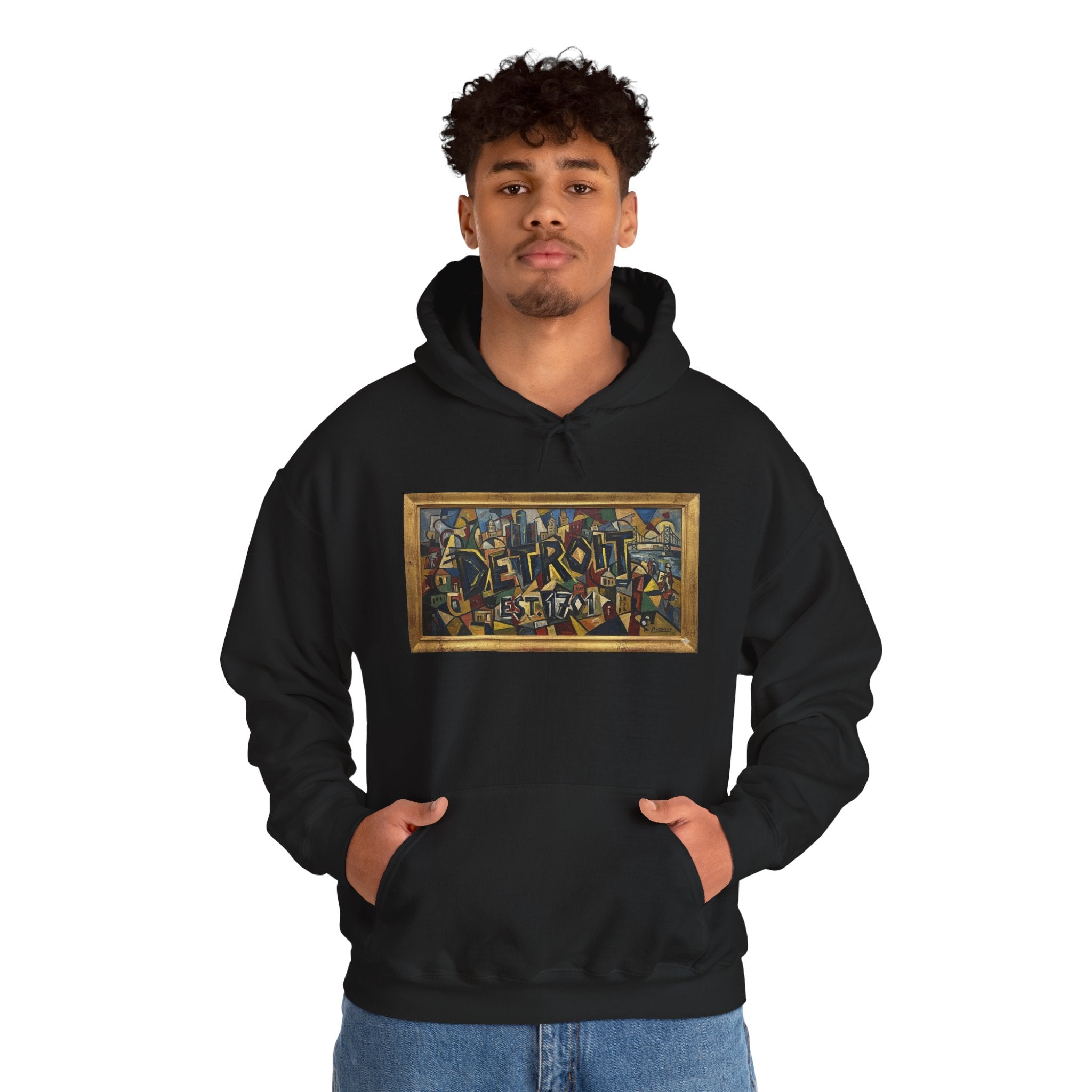 Detroit Abstract Cubist Art Hoodie — Framed Modern Painting Graphic Pullover | Motor City Culture