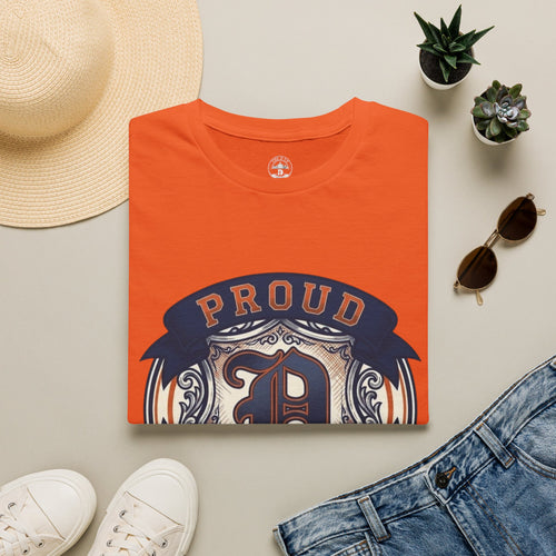 Detroit Pride "PROUD" Vintage Crest T-Shirt — Motor City Hometown Graphic Cotton Tee