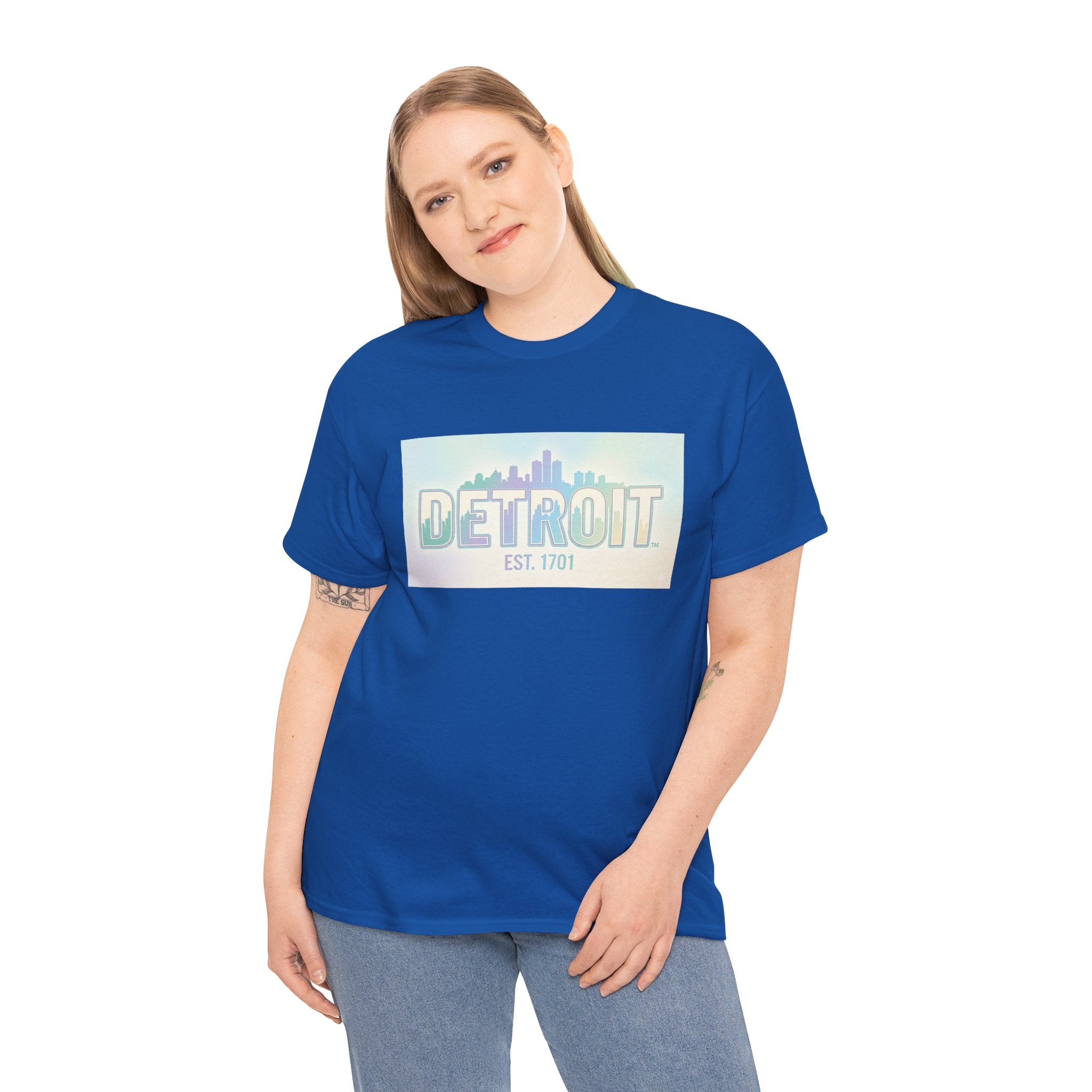 Women's Detroit Skyline T Shirt — Pastel Retro Cityscape "DETROIT Est. 1701"