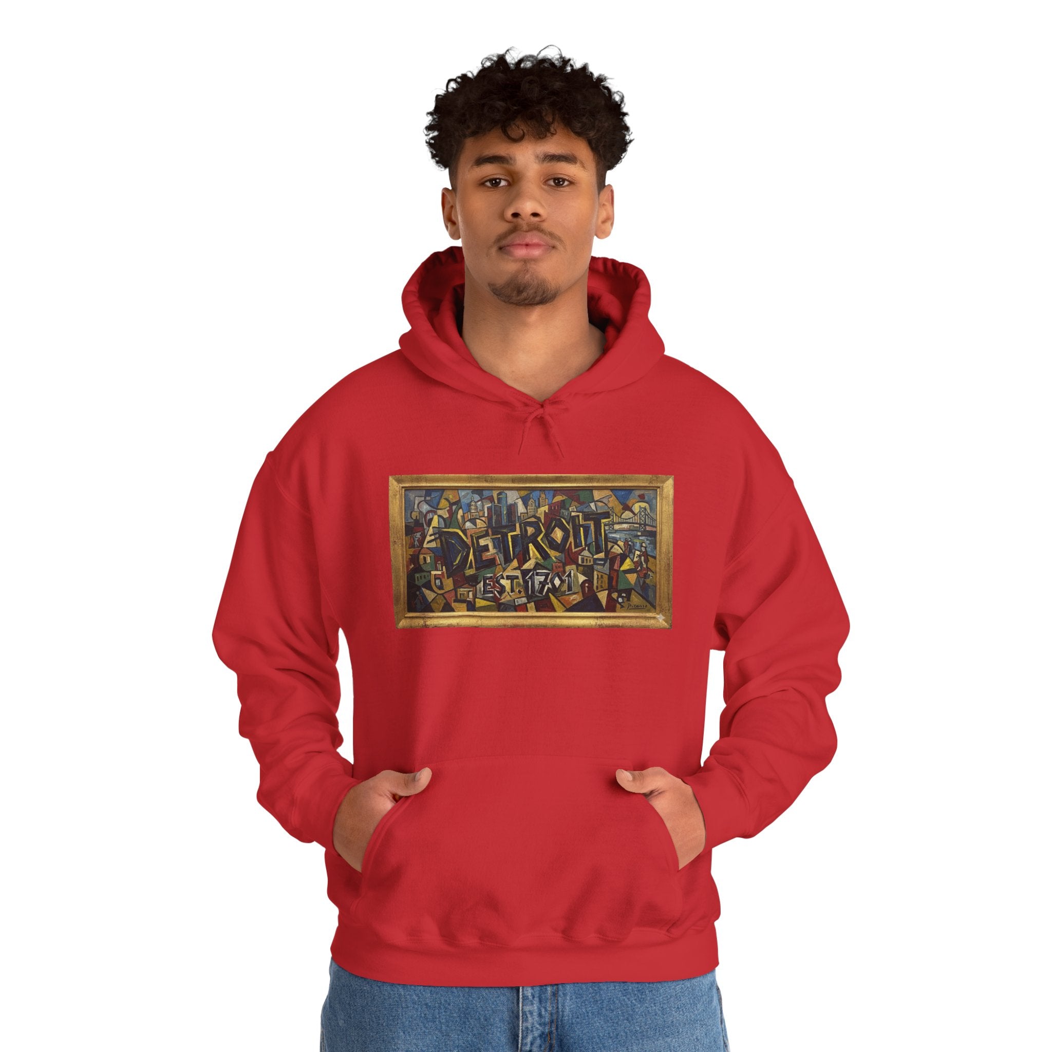 Detroit Abstract Cubist Art Hoodie — Framed Modern Painting Graphic Pullover | Motor City Culture