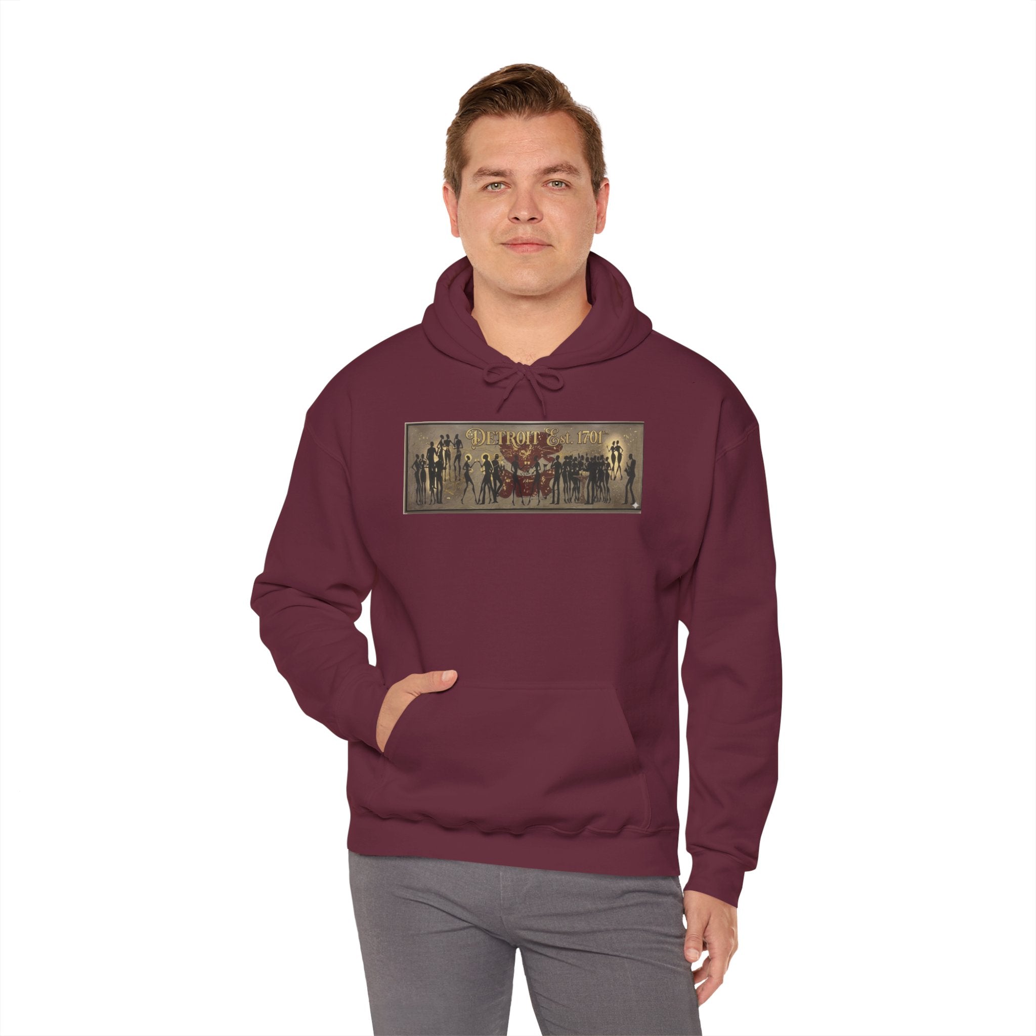 Detroit Pride Vintage Silhouette Artwork Hoodie — Motor City Midnight Graphic Pullover