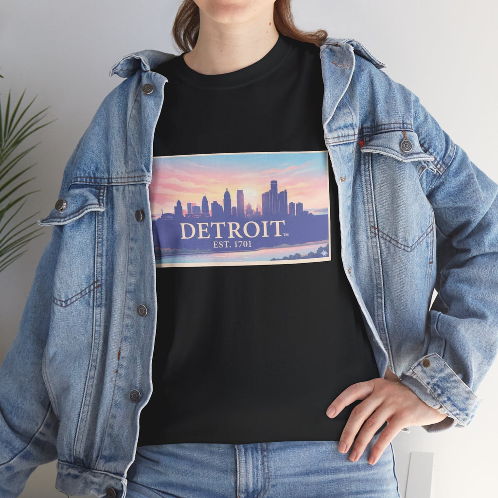 Women's Detroit Skyline T-Shirt – Pastel Sunset Cityscape