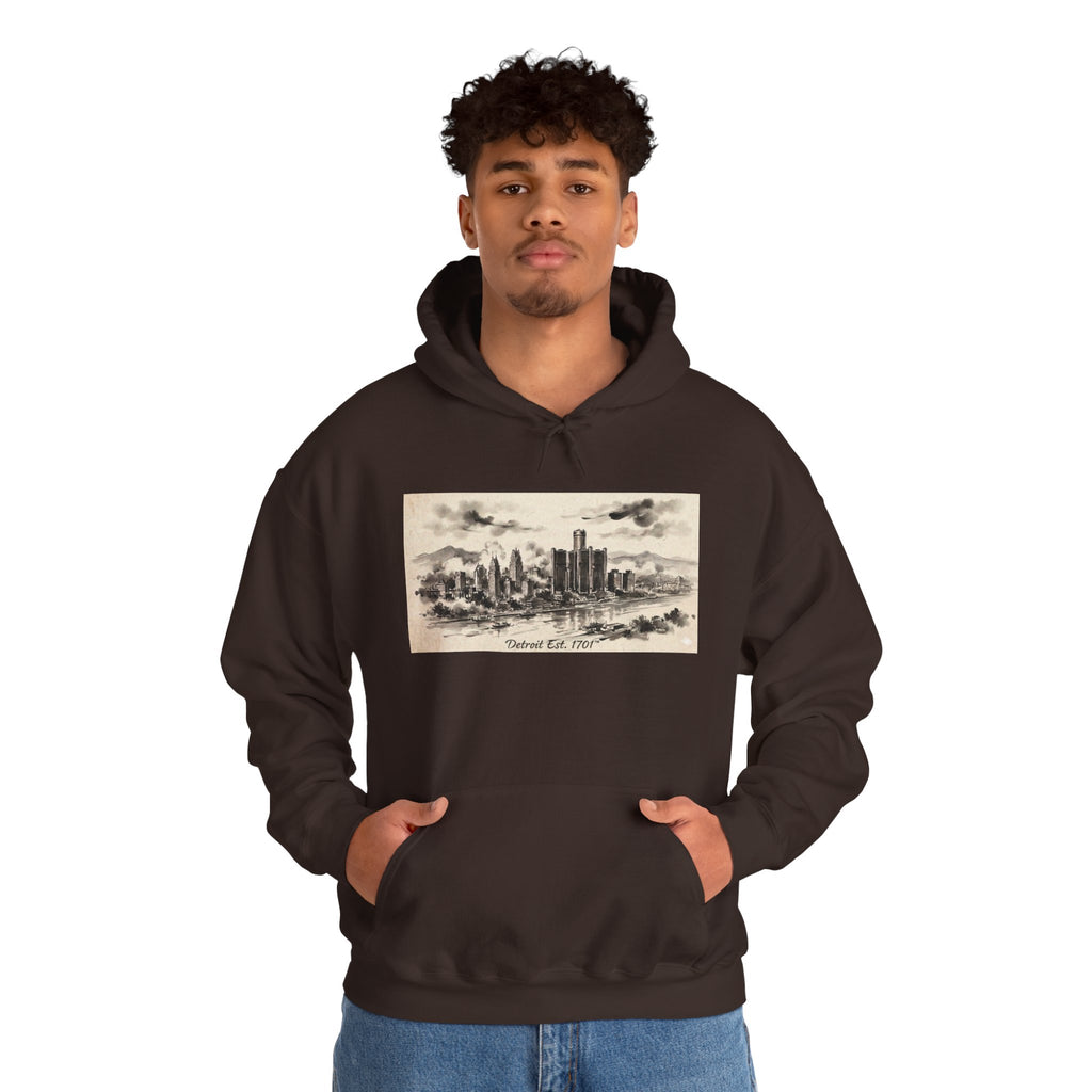 Detroit Pride Vintage Skyline Hoodie — "Detroit, Est. 1701" Pullover | Motor City Roots