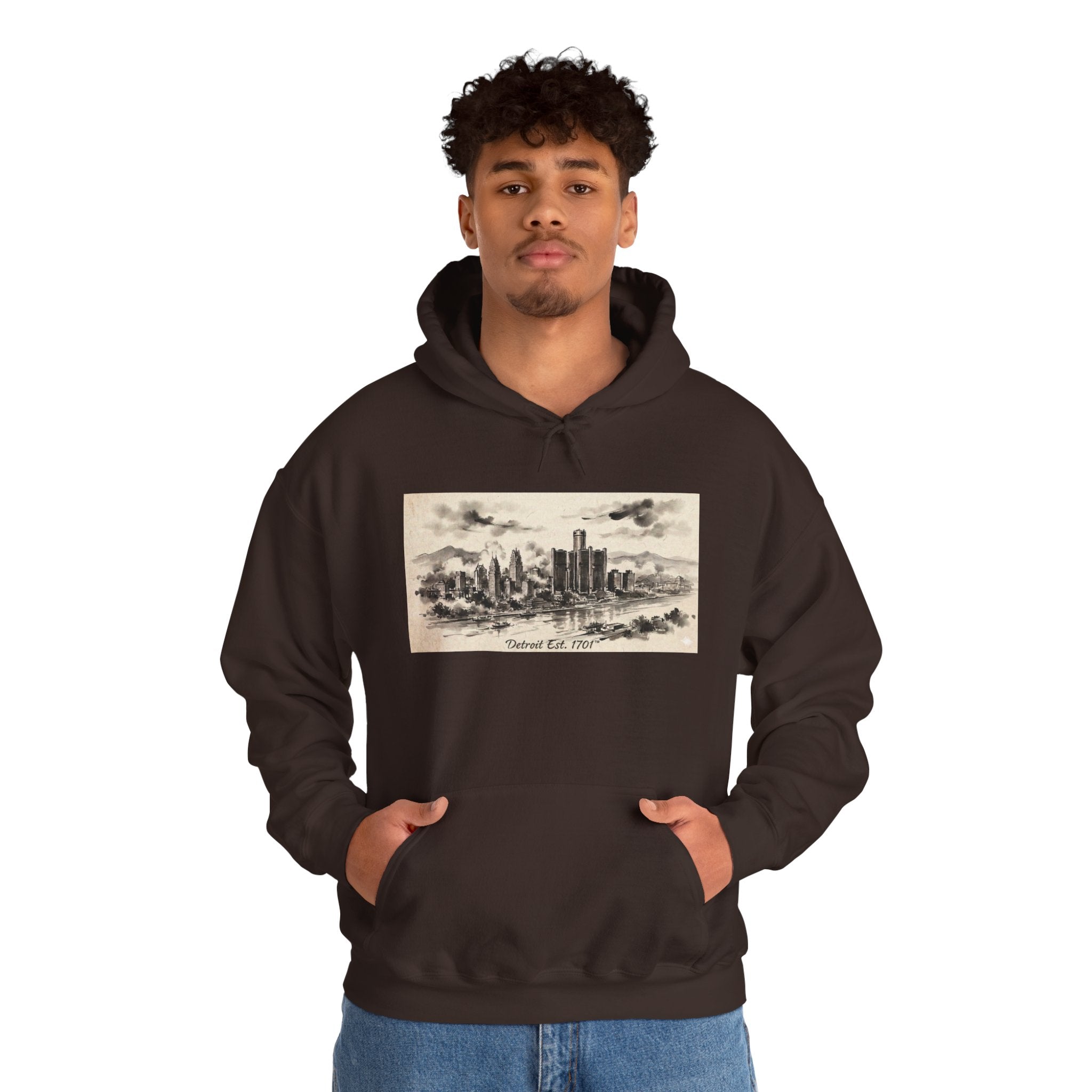 Detroit Pride Vintage Skyline Hoodie — "Detroit, Est. 1701" Pullover | Motor City Roots