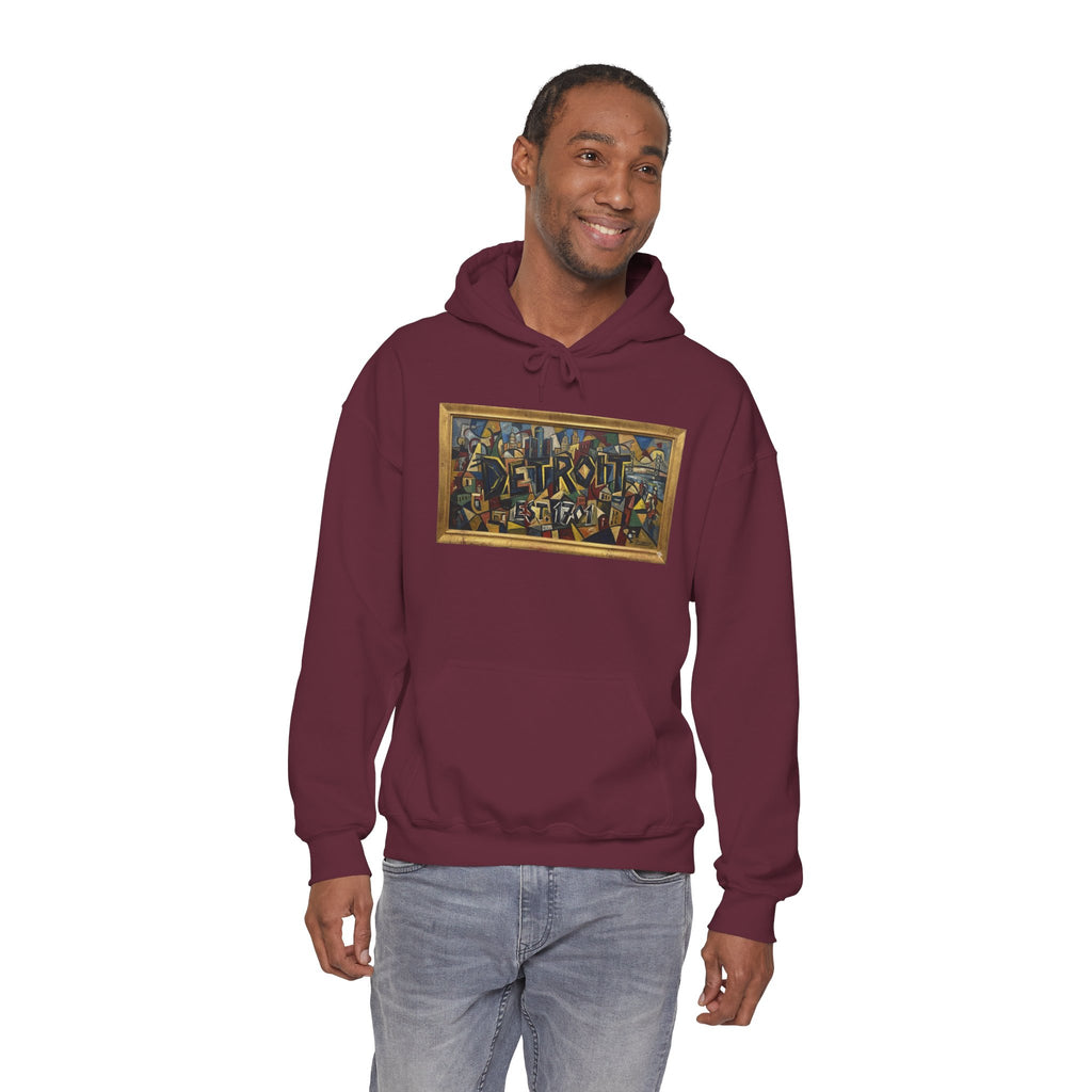 Detroit Abstract Cubist Art Hoodie — Framed Modern Painting Graphic Pullover | Motor City Culture