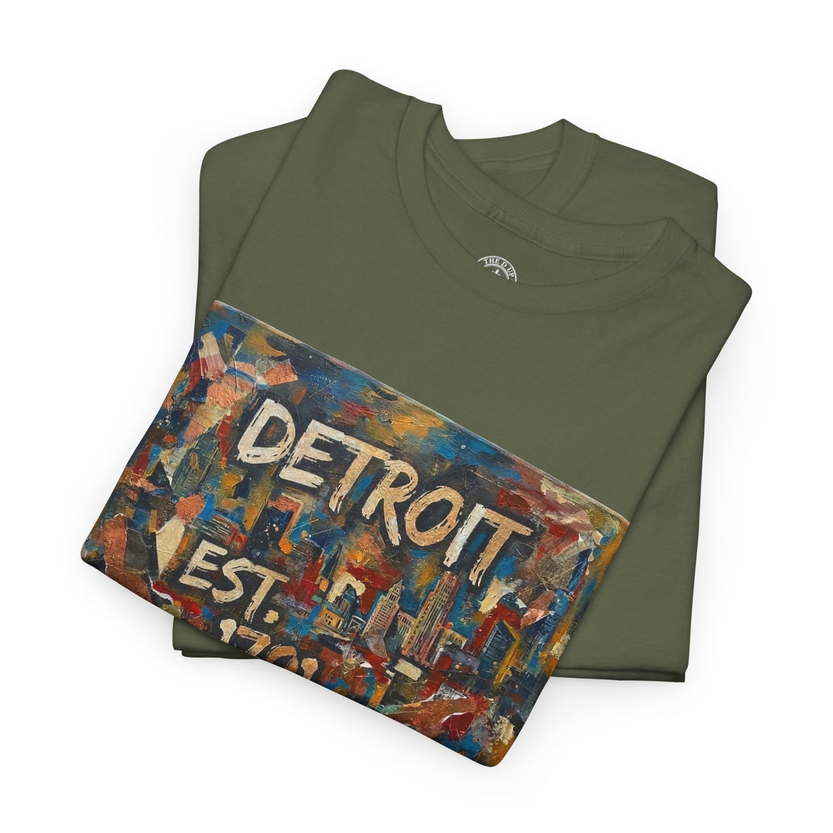 Detroit Abstract Painterly Mural T-Shirt — "DETROIT" Graphic Cotton Tee | Motor City Street Art