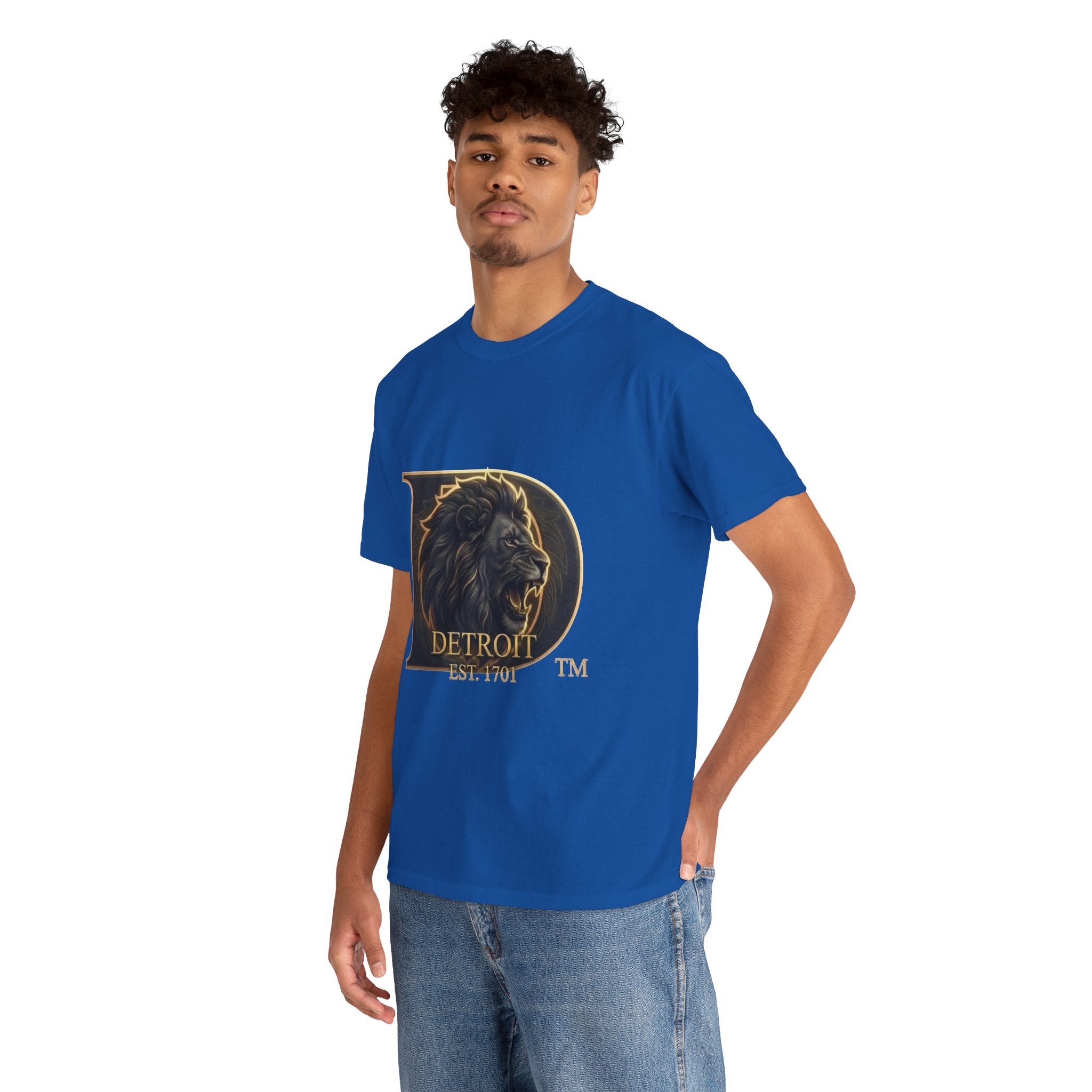 Men's Detroit Pride Lion D T Shirt — Gold Foil Monogram Detroit Lion Graphic(Unisex)