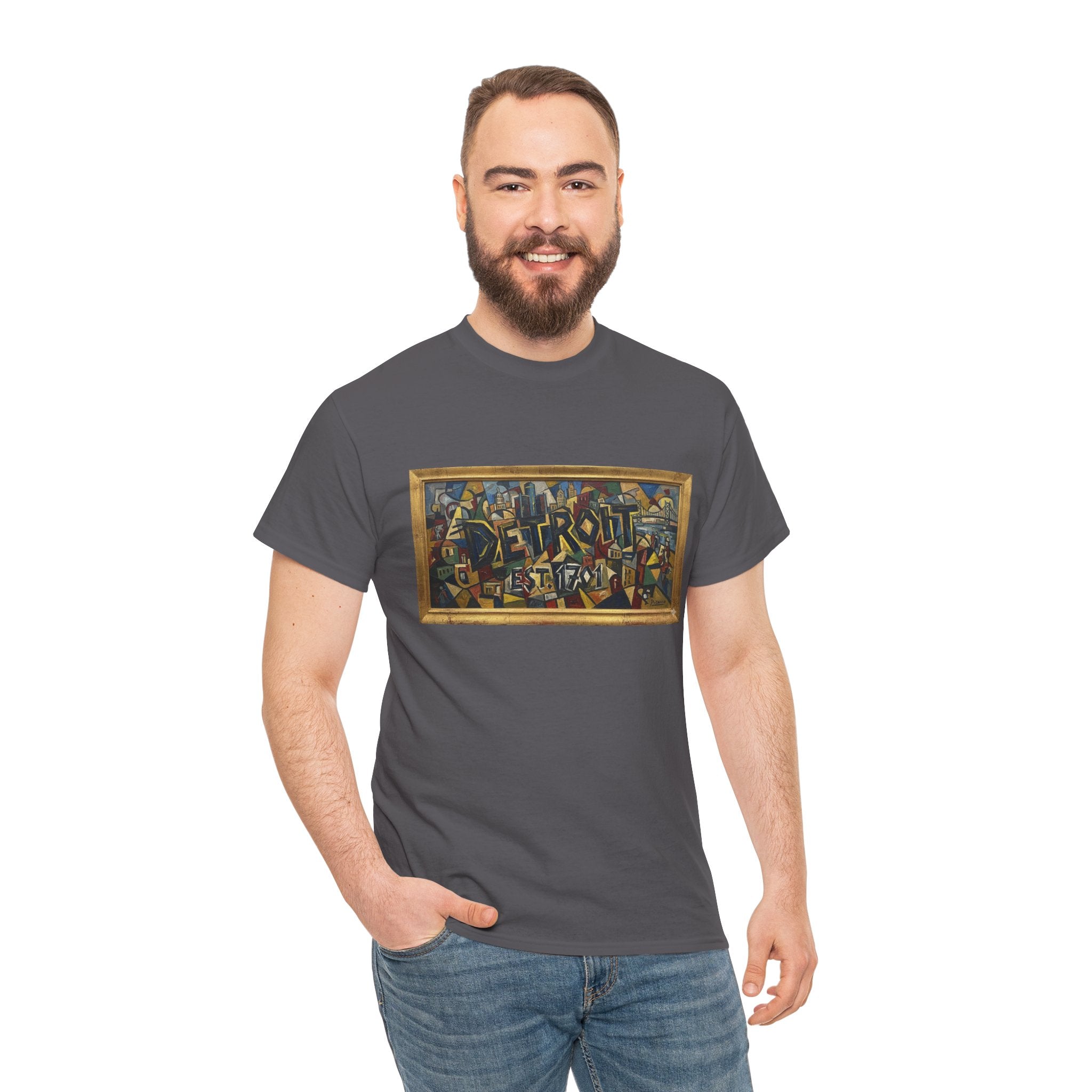 Men's Abstract Cubist Art T-Shirt — Framed Modern Painting Graphic(Unisex)