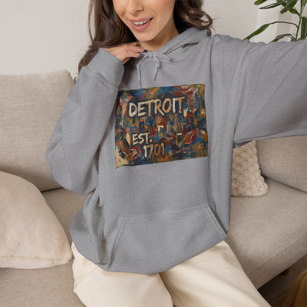 Detroit City Mural Hoodie — Abstract Painterly Graphic Pullover | Motor City Street Art
