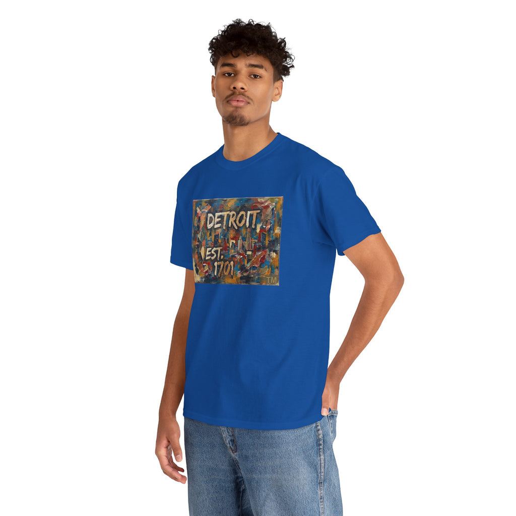 Detroit Abstract Painterly Mural T-Shirt — "DETROIT" Graphic Cotton Tee | Motor City Street Art